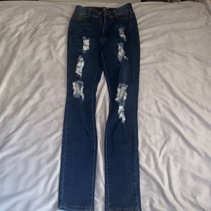 Fashion Nova Ripped Dark Blue Jeans
